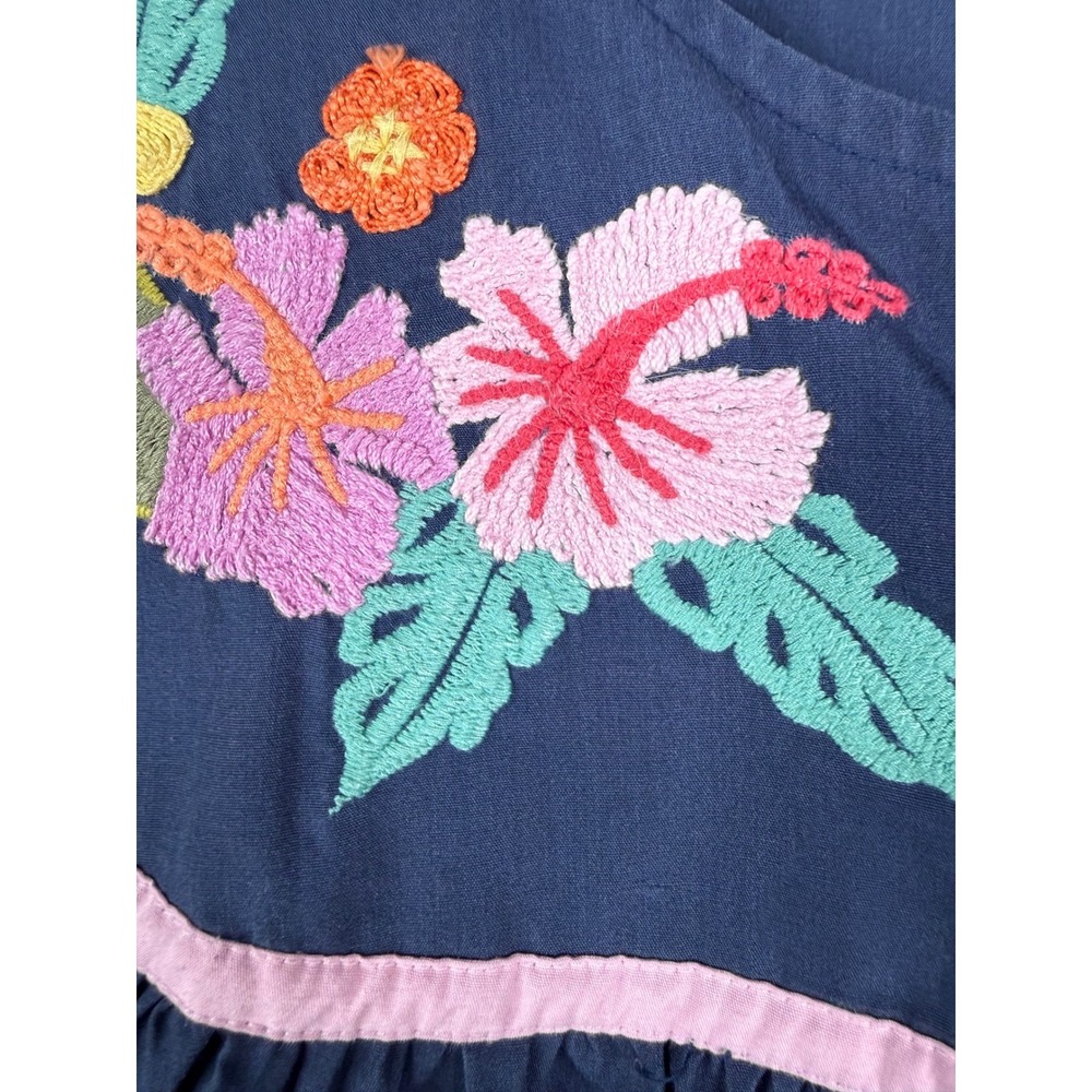 Go Softly Patio Dress Womens XL Navy Blue Embroidered Floral Short Sleeve Pocket - Picture 4 of 7